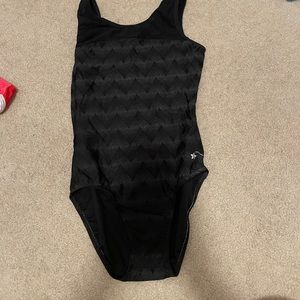 destira gymnastics leotard size adult extra small black and grey